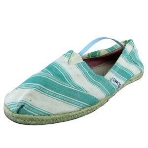 TOMS  Women Flat Shoes Green Fabric Slip On Size 8.5 Medium
